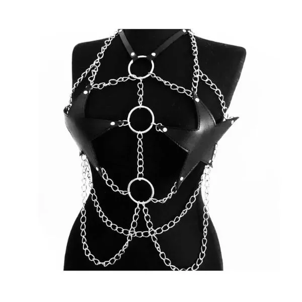 Sexy Star Faux Leather Body Harness Metal Chain Crop Top For Women - Product Gallery View 6 | act wellness