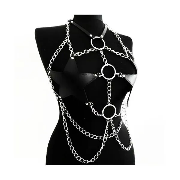 Sexy Star Faux Leather Body Harness Metal Chain Crop Top For Women - Product Gallery View 8 | act wellness
