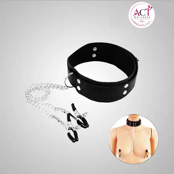 Slave Collar & Nipple Clamps Leather - Buy Online in India | act wellness - view 1