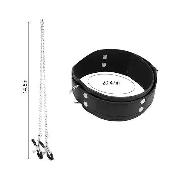 Slave Collar & Nipple Clamps Leather - Product Gallery View 2 | act wellness