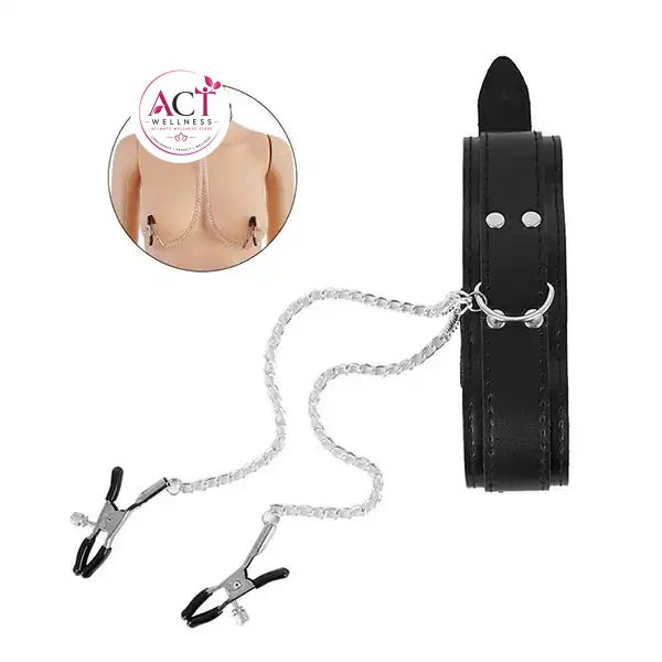 Slave Collar & Nipple Clamps Leather - Product Gallery View 5 | act wellness