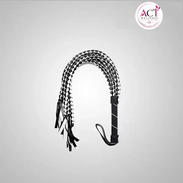 Soft Genuine Leather Flogger and Whips With Handle Floggers Black & White - Buy Online in India | act wellness - view 1