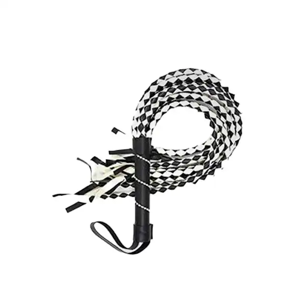 Soft Genuine Leather Flogger and Whips With Handle Floggers Black & White - Product Gallery View 2 | act wellness