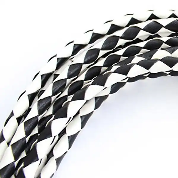 Soft Genuine Leather Flogger and Whips With Handle Floggers Black & White - Product Gallery View 3 | act wellness