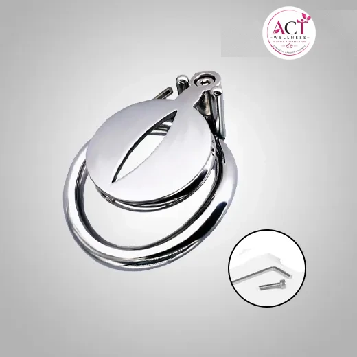 Stainless Steel Flat Chastity Cage Curve Ring Screw Locker - Buy Online in India | act wellness - view 1
