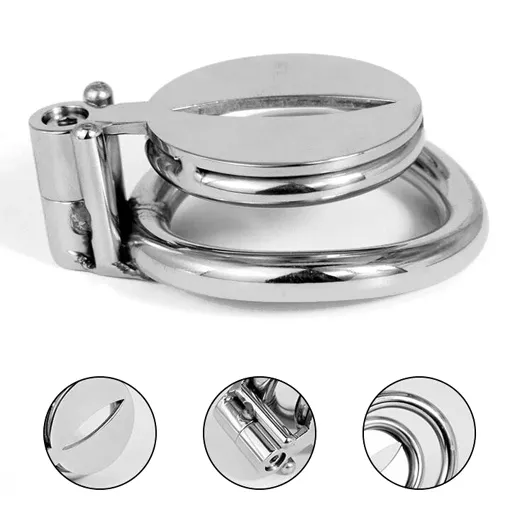 Stainless Steel Flat Chastity Cage Curve Ring Screw Locker - Product Gallery View 2 | act wellness