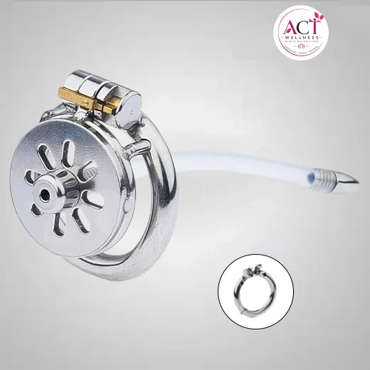 Stainless Steel Flat Chastity Cage With Urethral Penis Plug - Buy Online in India | act wellness - view 1