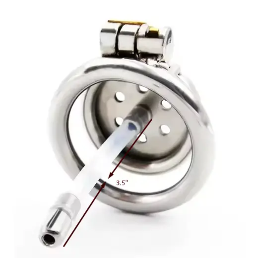 Stainless Steel Flat Chastity Cage With Urethral Penis Plug - Product Gallery View 2 | act wellness