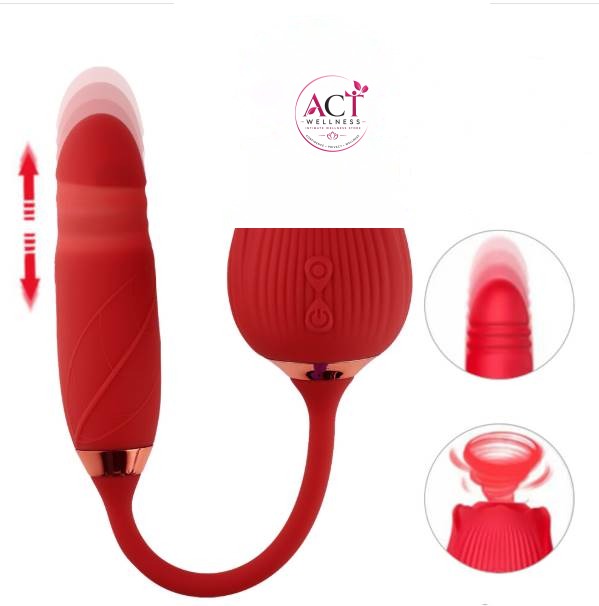Multispeed Rose Clit Licking Vibrator With Dildo - Product Gallery View 3 | act wellness