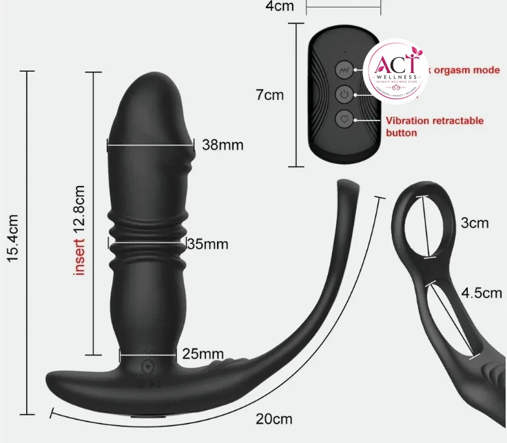 Thrusting Prostate Massager Butt Plug Double Cock Penis Ring - Product Gallery View 2 | act wellness