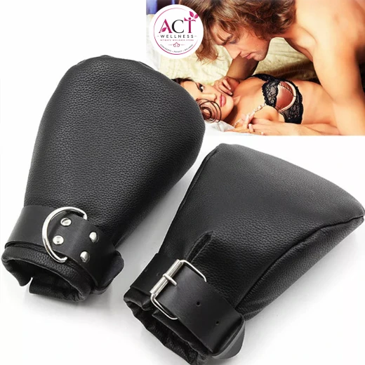Unisex Leather BDSM Bondage Pet Role Play Gloves - Product Gallery View 3 | act wellness