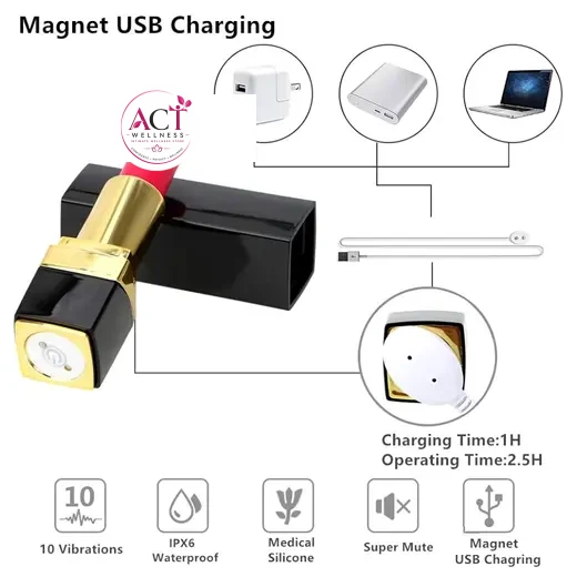 Usb Magnet Charge Lipstick Vibrator - Product Gallery View 2 | act wellness