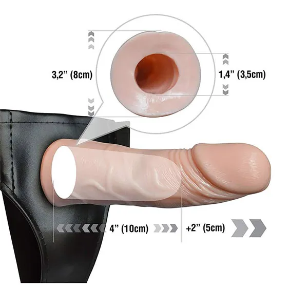Vibrating Adjustable Hollow Strap-On Harness Flesh Dildo - Product Gallery View 4 | act wellness