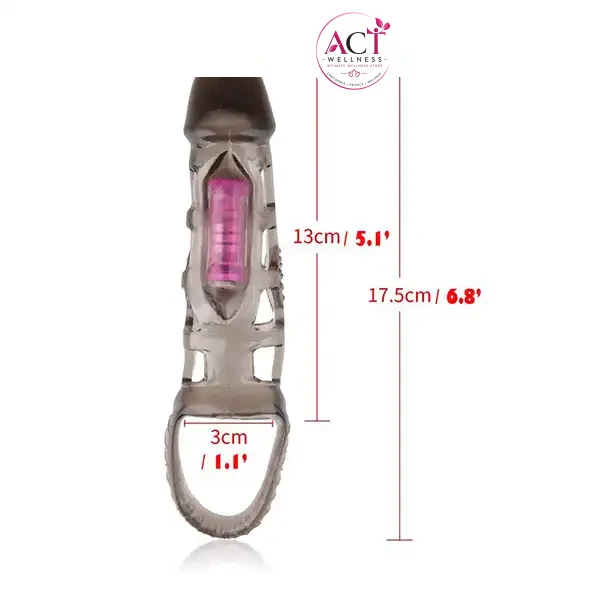 Vibrating Penis Extender with Cockring Reusable Condom Sleeve - Product Gallery View 9 | act wellness