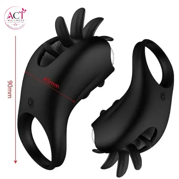 Vibrating Silicone Cock Ring with Rotating Tongue Clitoris for Man Couple - Product Gallery View 2 | act wellness