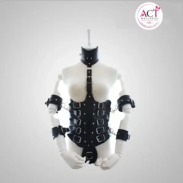 Women's Zipper Down Leather Waist Belt with Attached Collar and Arm Restraints Bondage - Buy Online in India | act wellness - view 1